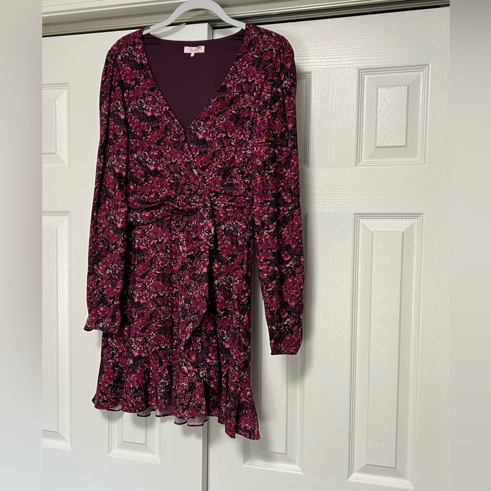 PARKER floral Alison dress long sleeve in cranberry women’s size 4 - Picture 4 of 11
